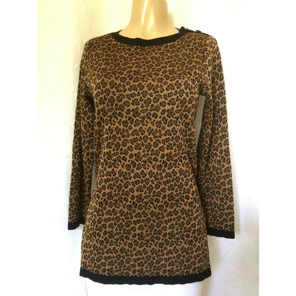 Misook Top Blouse Knit Long Sleeve Animal Print XS